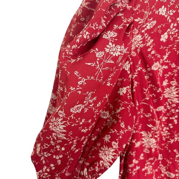 NWT Missguided High Neck Puff Sleeve Midi Dress Red Floral Size US 12 - Picture 10 of 15